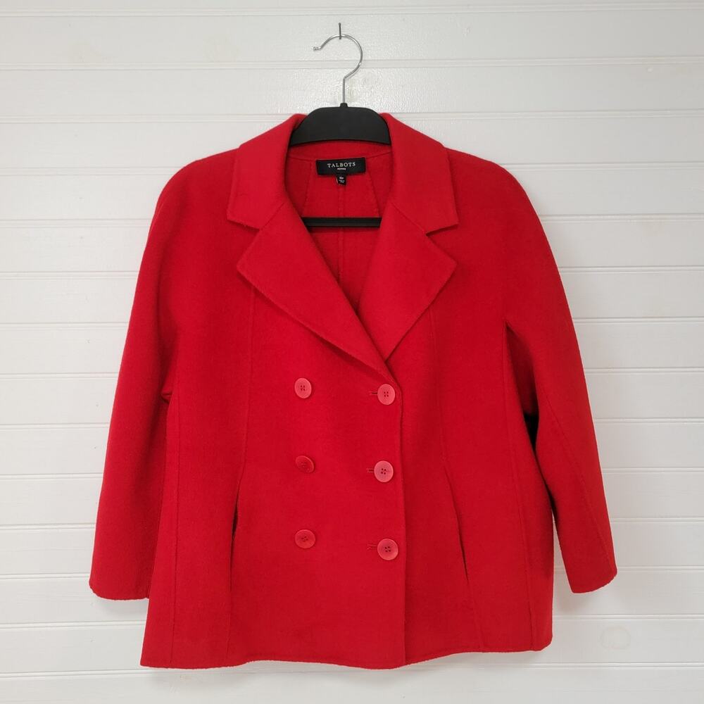 Talbots Double Breasted Wool Blazer Jacket Size 16P Petite Red Professional Top - Picture 1 of 6